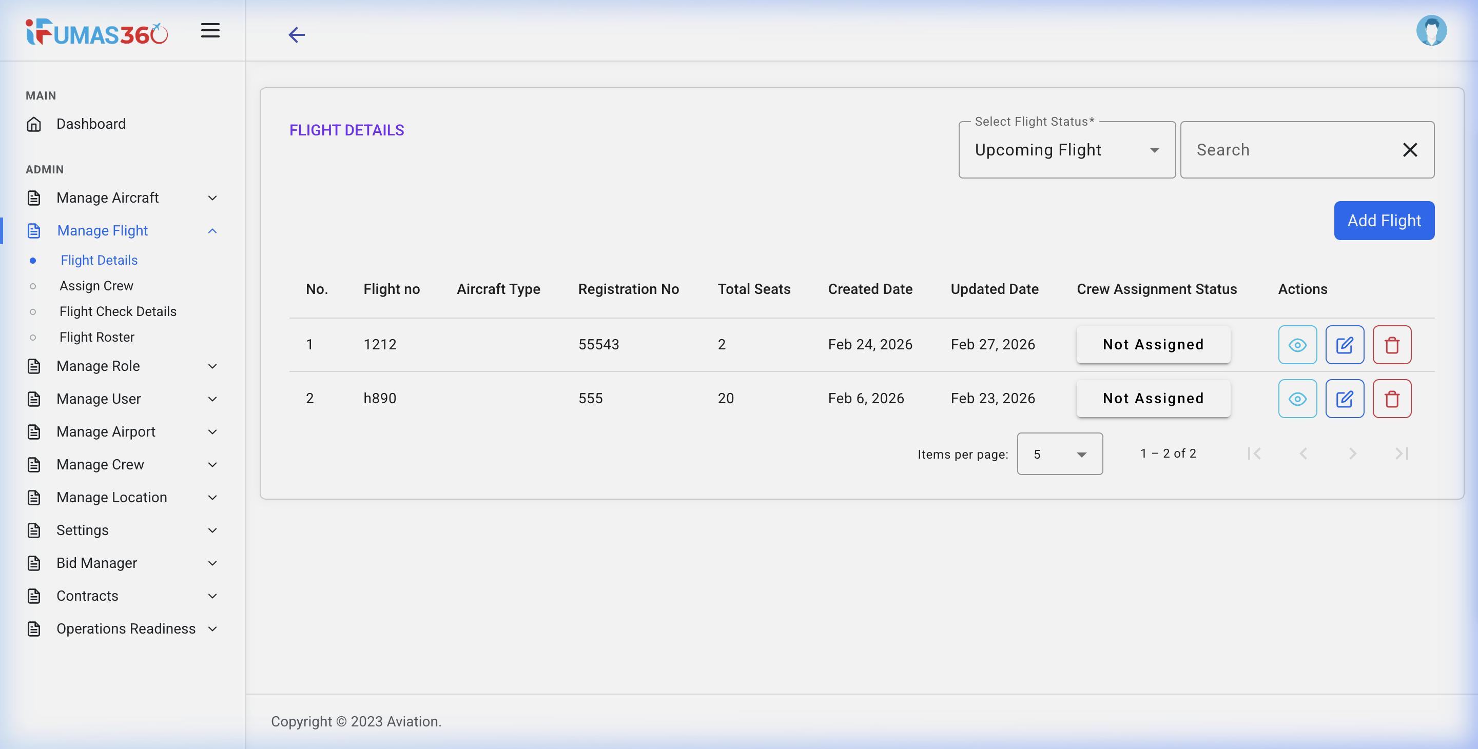 Flight Scheduling Interface